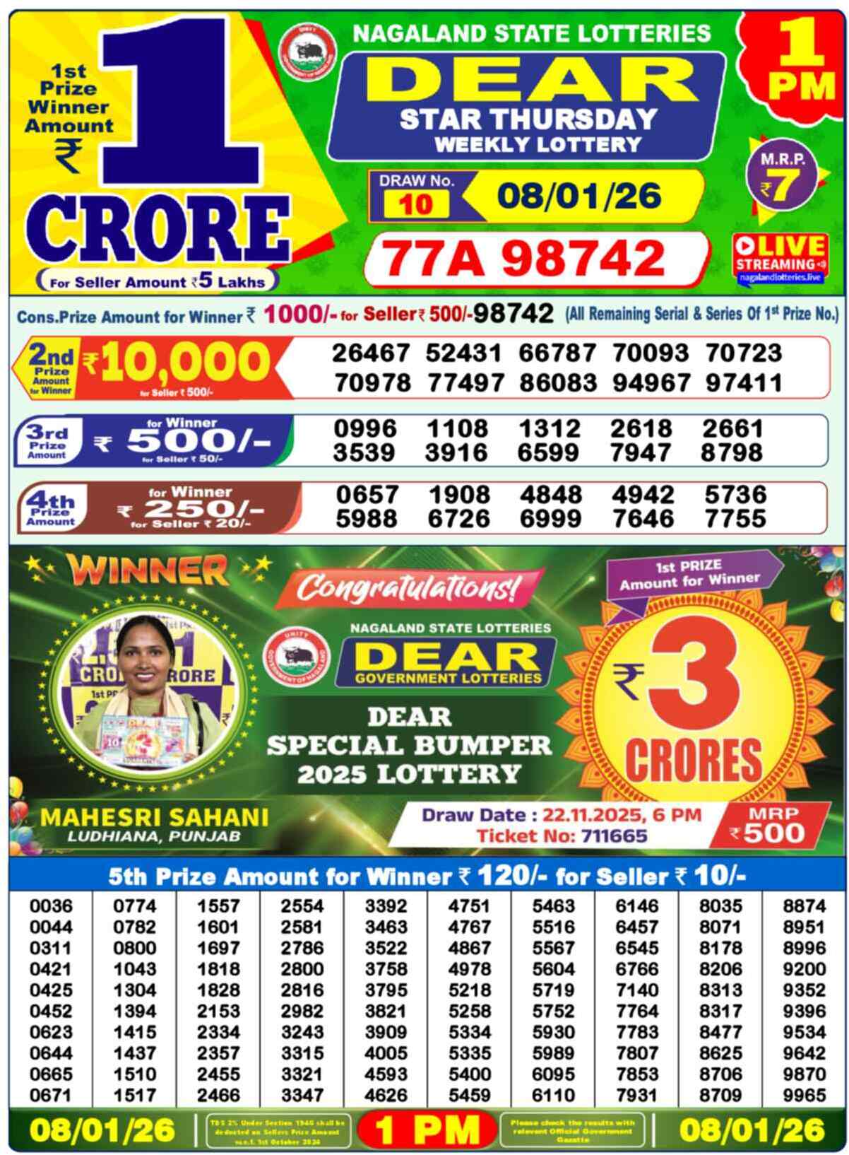 Lottery Result 1PM