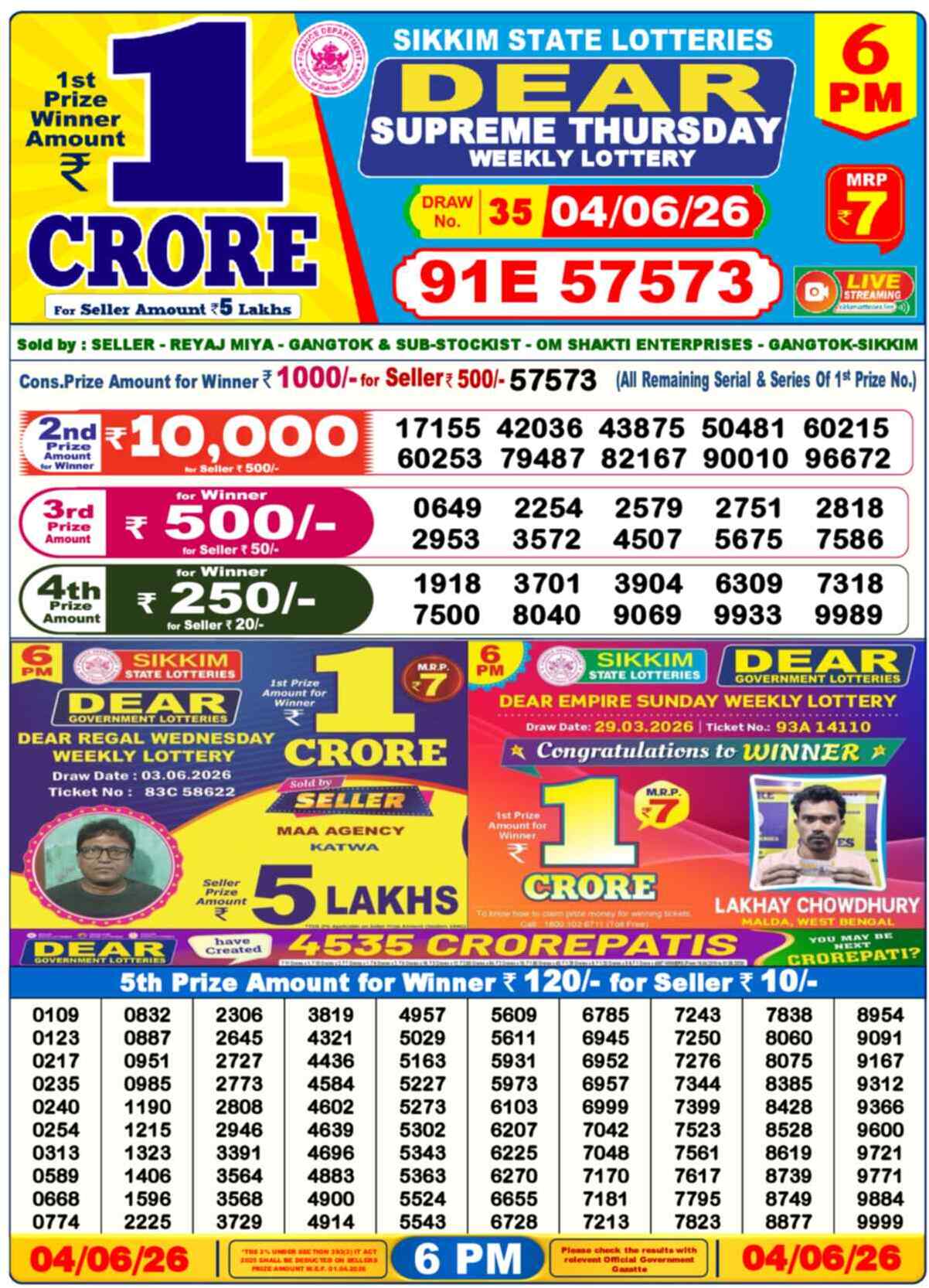 Lottery Result 6PM